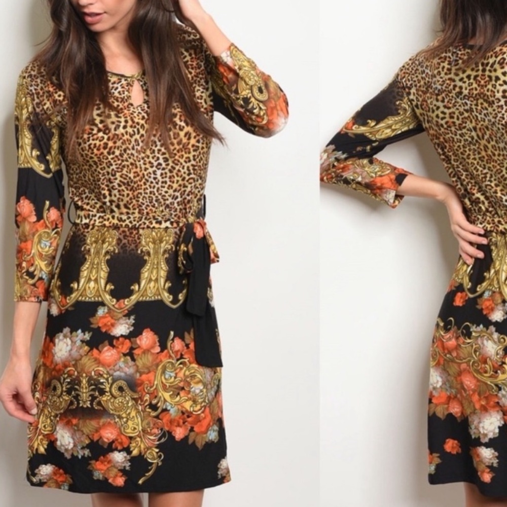 💥ANIMAL & FLORAL MIX PRINT SEXY MINI DRESS